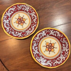 NWT Le Cadeaux Melamine Malaga Red 9” Salad Plate Set of 2 NEW EXCELLENT